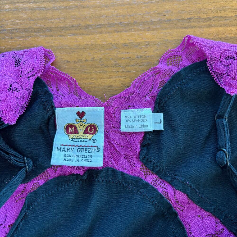 90s Vintage Mary Green San Francisco Pink Lace Trim Cami Tank Top Size Large - Picture 5 of 7